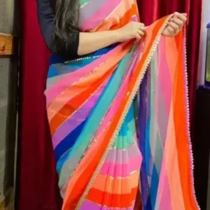 Trendy New Women's Digital Printed Pure Georgette Solid Colourblock Saree with Blouse Piece